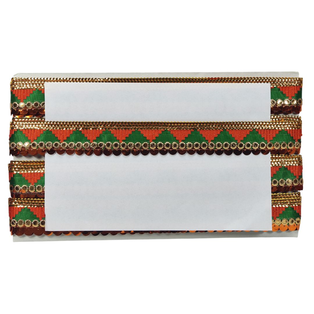 Decorative card holder with colorful pattern on a white background